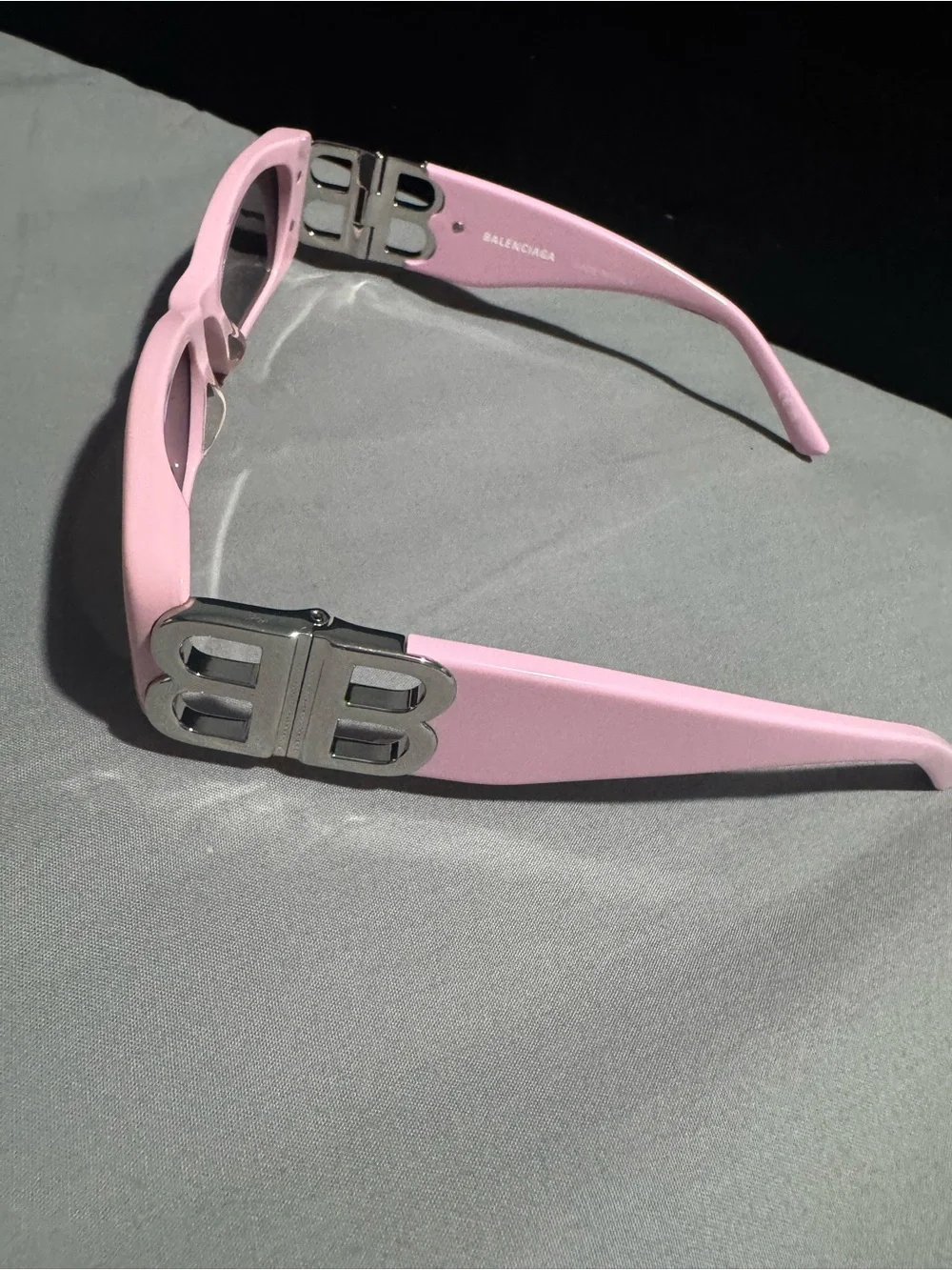 Balenciaga Pink Narrow Oval Women's Sunglasses with Silver Temple Accents